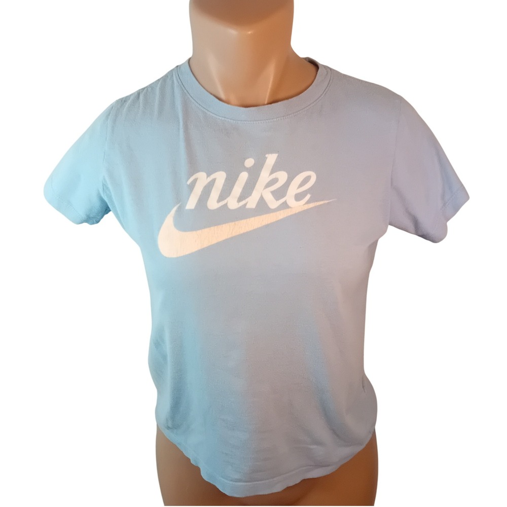 Women's Nike The Nike Tee Graphic Logo T-Shirt Baby Blue Casual Athleisure Gym L